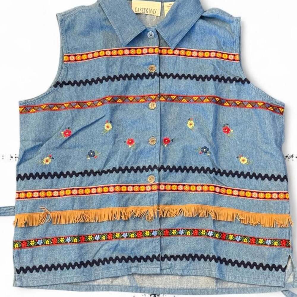 Casey & Max Vintage Embroidered Denim Vest Size L
